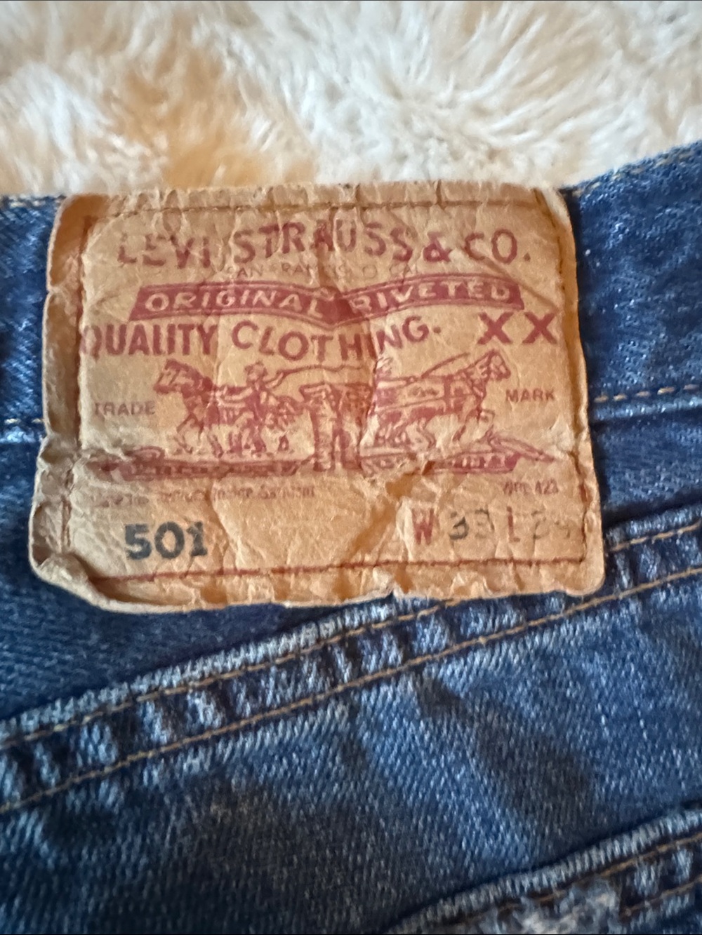 Levi's Dark Blue Distressed Denim Cutoff Shorts - Picture 3 of 4